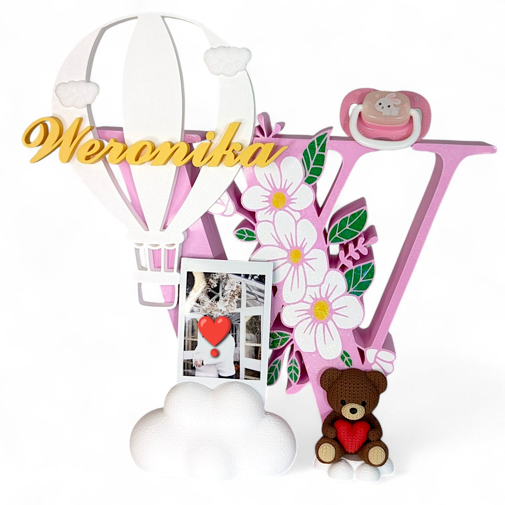 Personalizowana Litera 26cm Różowa Metryczka dla Dziewczynki