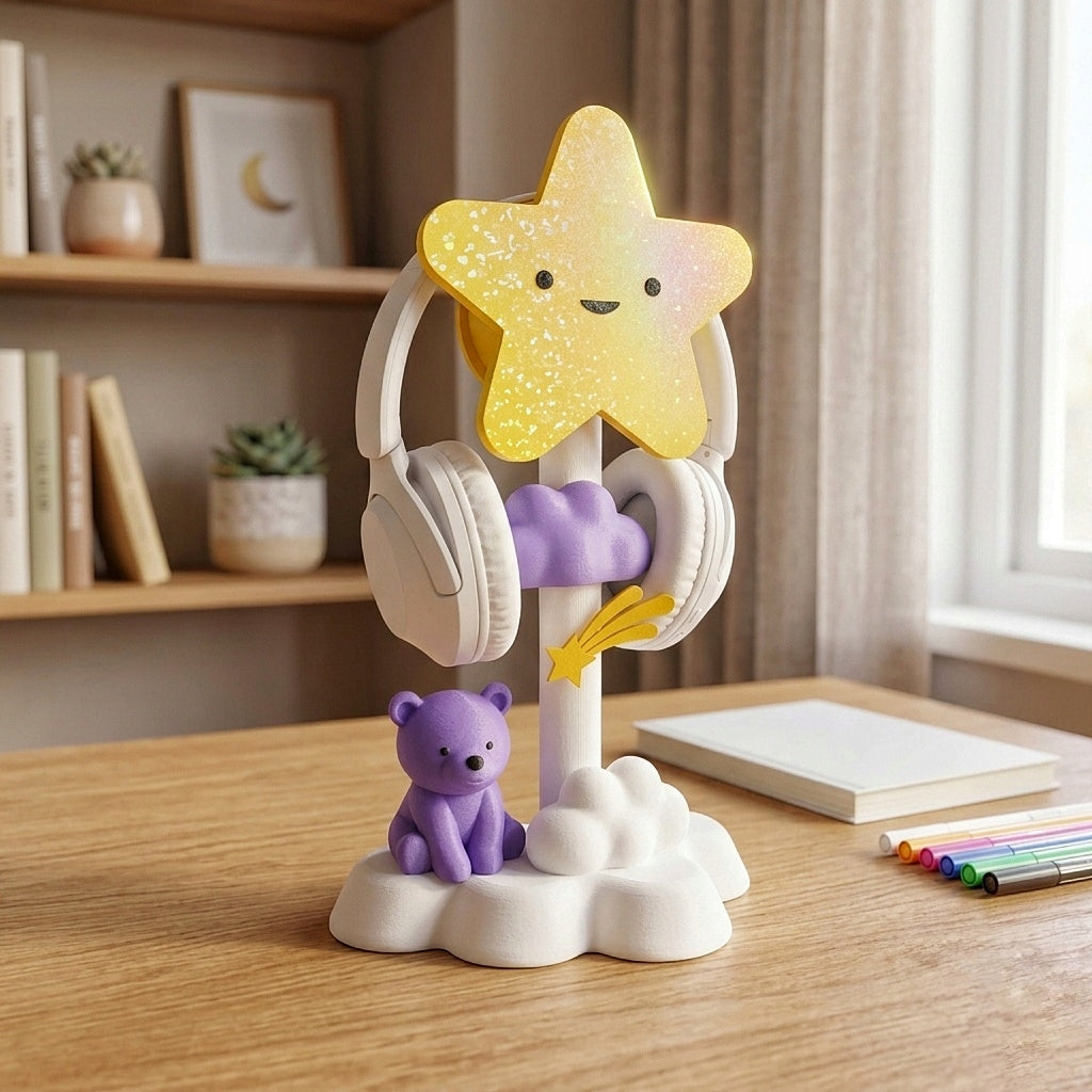 Stojak na słuchawki Gwiazdka i Miś Kawaii Design Organizer na biurko