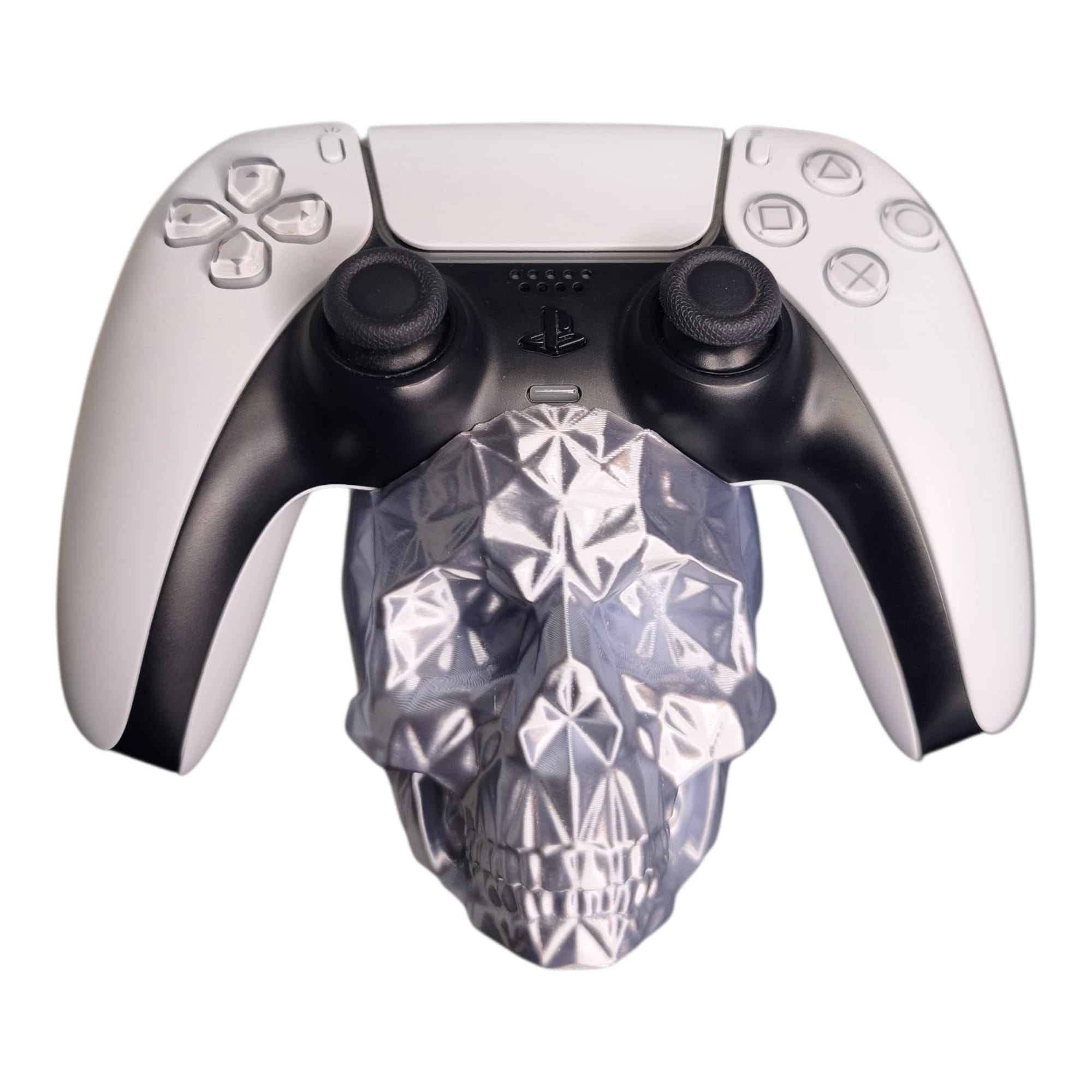 Stojak Uchwyt na Pad PS5 Czaszka Low Poly SREBRNY