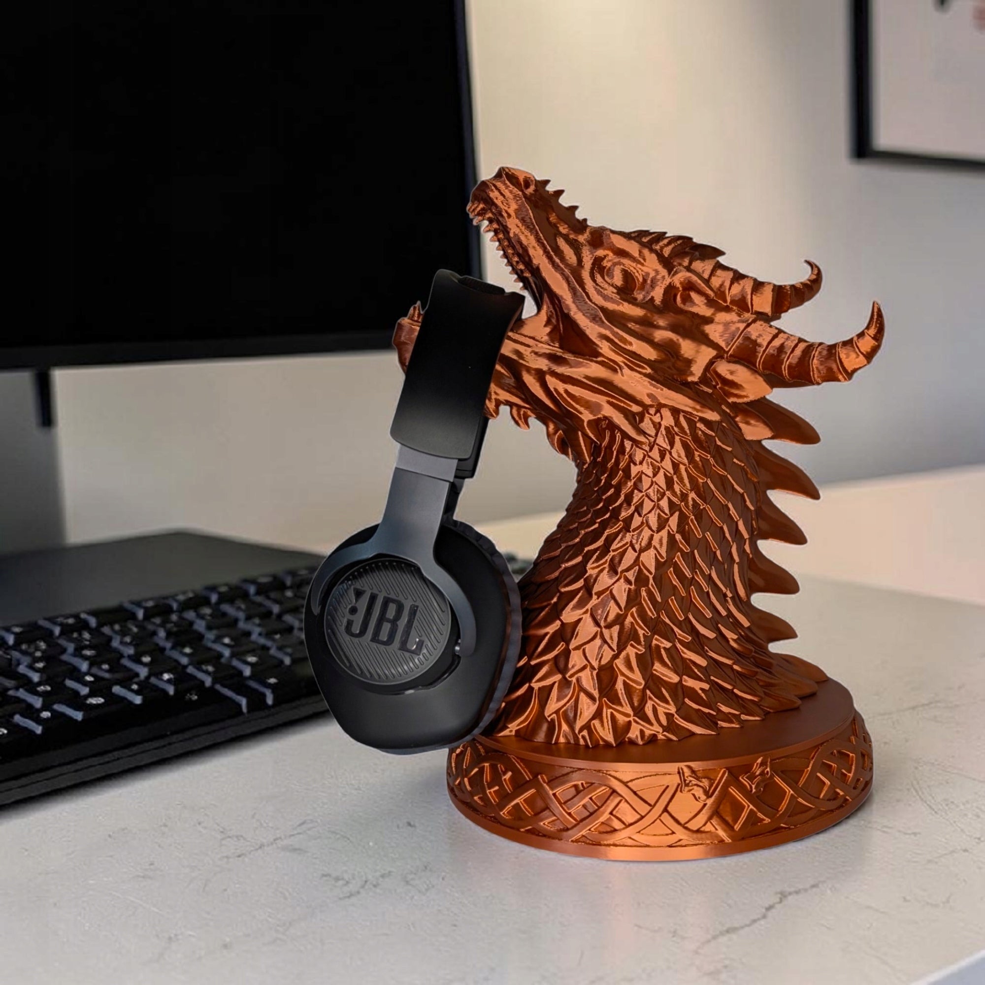 Stojak na słuchawki SMOK Dragon Uchwyt Gamingowy miedziany