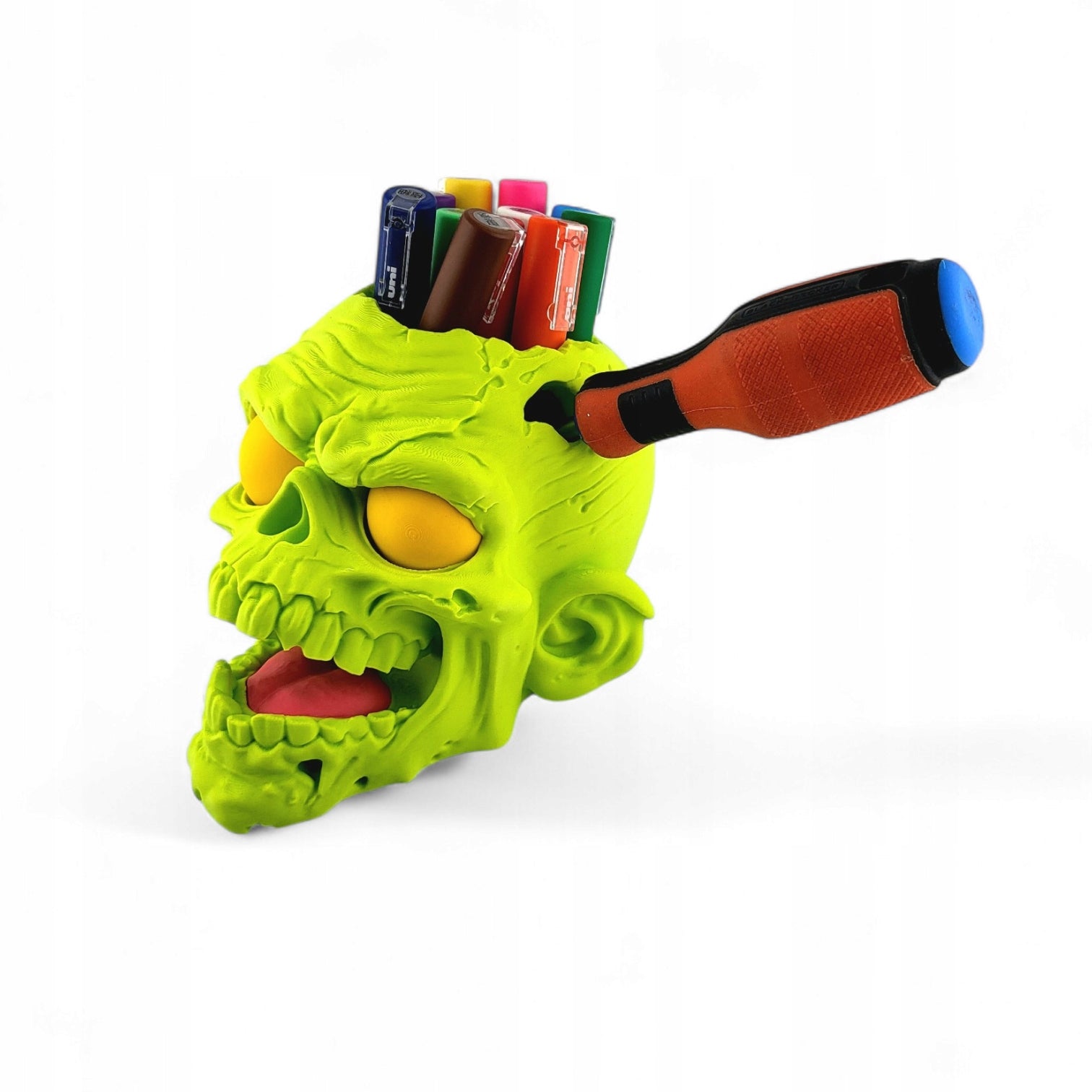 Stojak na Długopisy Czaszka Zombie - Organizer Biurkowy 3D Toxic Green