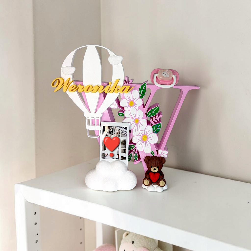 Personalizowana Litera 26cm Różowa Metryczka dla Dziewczynki