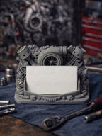 Organizer na wizytówki mechanik silnik stojak na karty, industrialny design