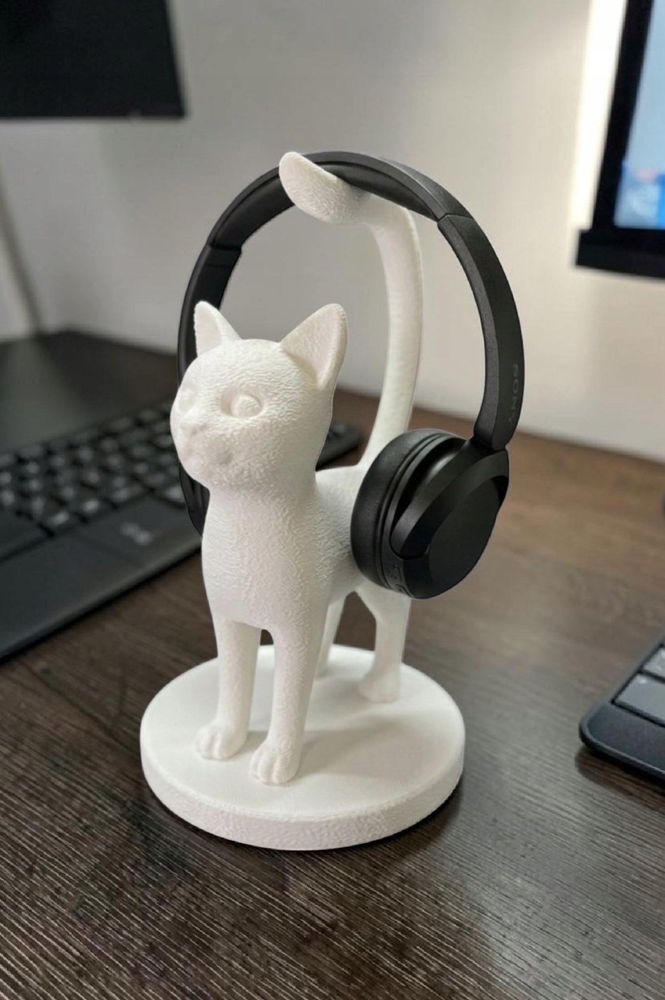 Uchwyt Stojak na Słuchawki KOT 3D Biały