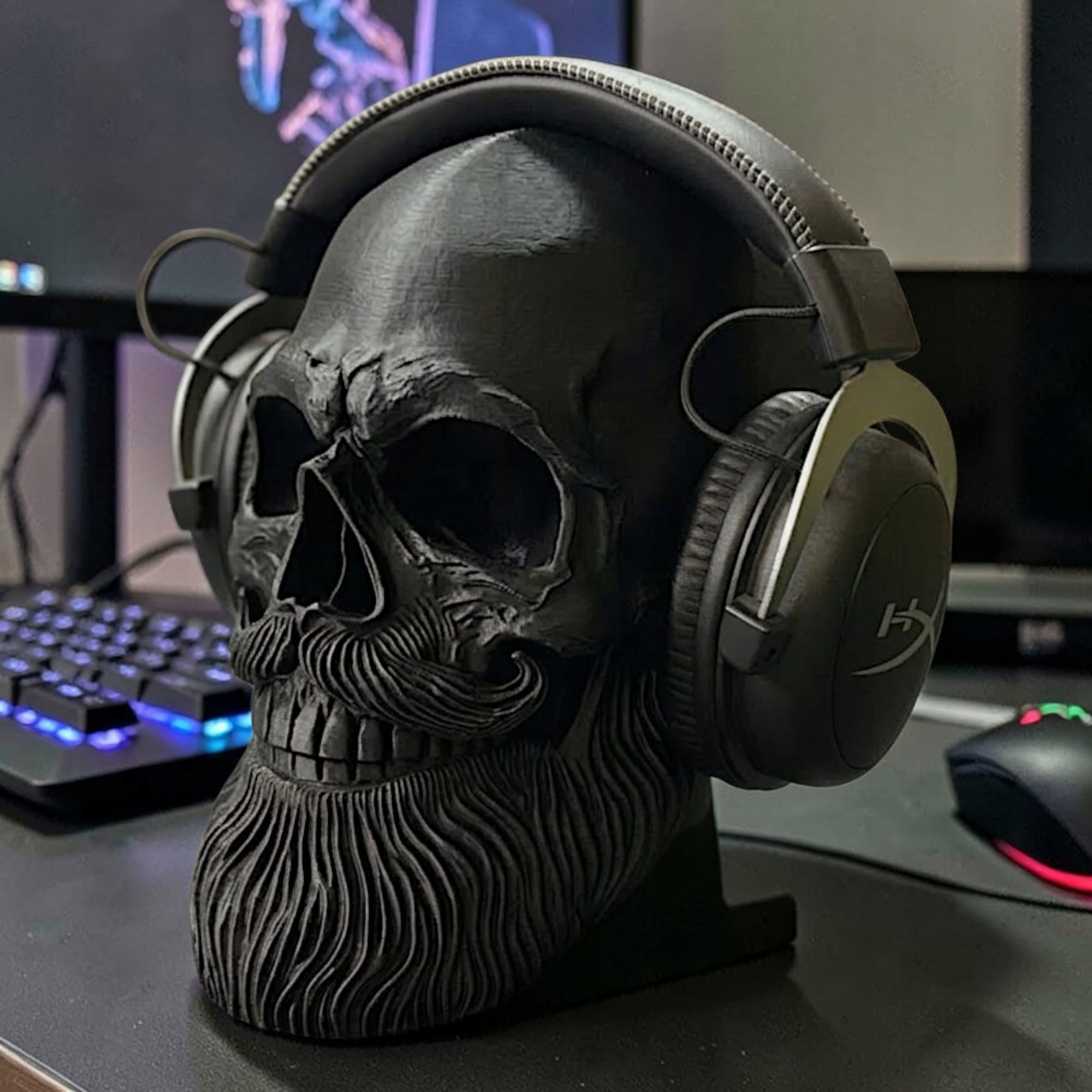 Stojak na Słuchawki Czaszka z Brodą Hipster Skull Gaming Holder 3D Czarna