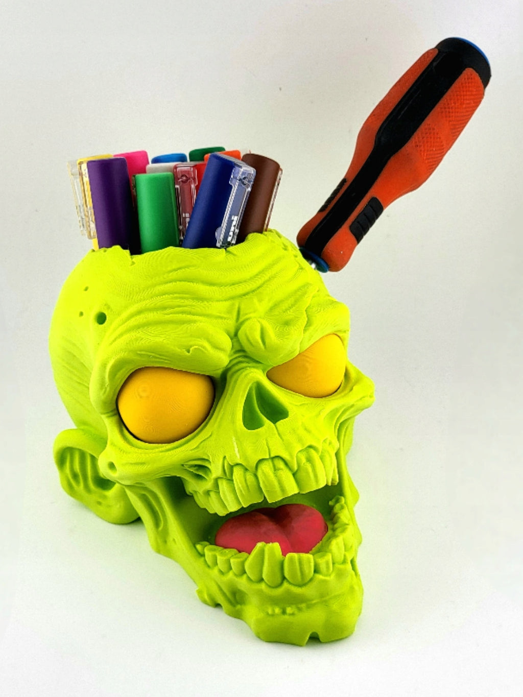 Stojak na Długopisy Czaszka Zombie - Organizer Biurkowy 3D Toxic Green