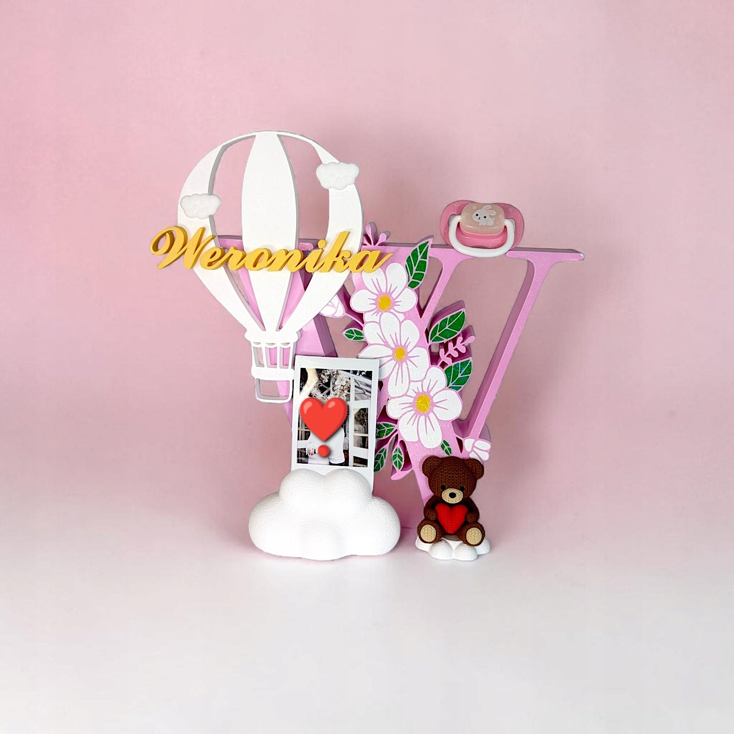 Personalizowana Litera 26cm Różowa Metryczka dla Dziewczynki