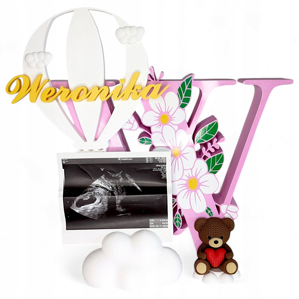 Personalizowana Litera 26cm Różowa Metryczka dla Dziewczynki