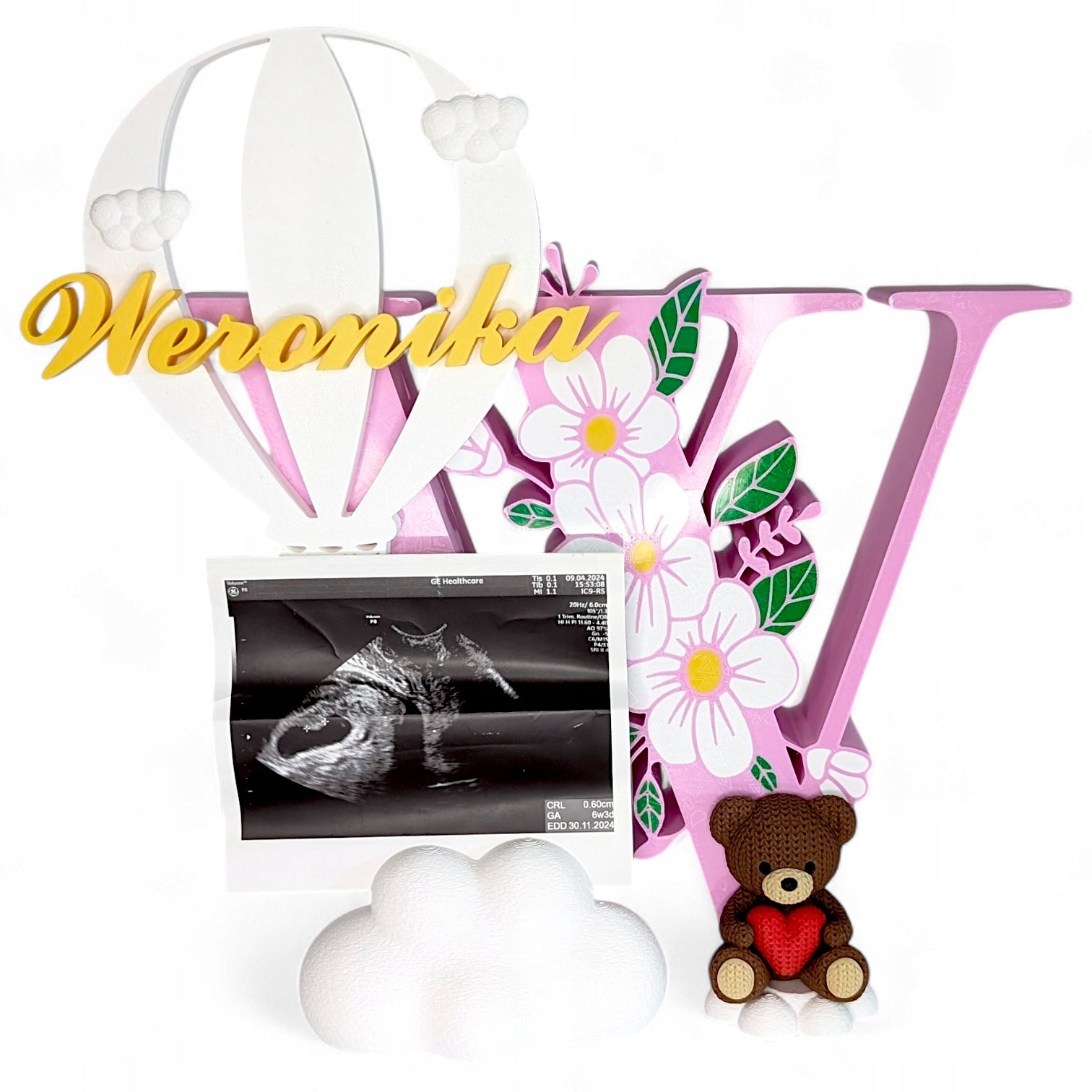 Personalizowana Litera 26cm Różowa Metryczka dla Dziewczynki