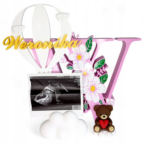 Personalizowana Litera 26cm Różowa Metryczka dla Dziewczynki
